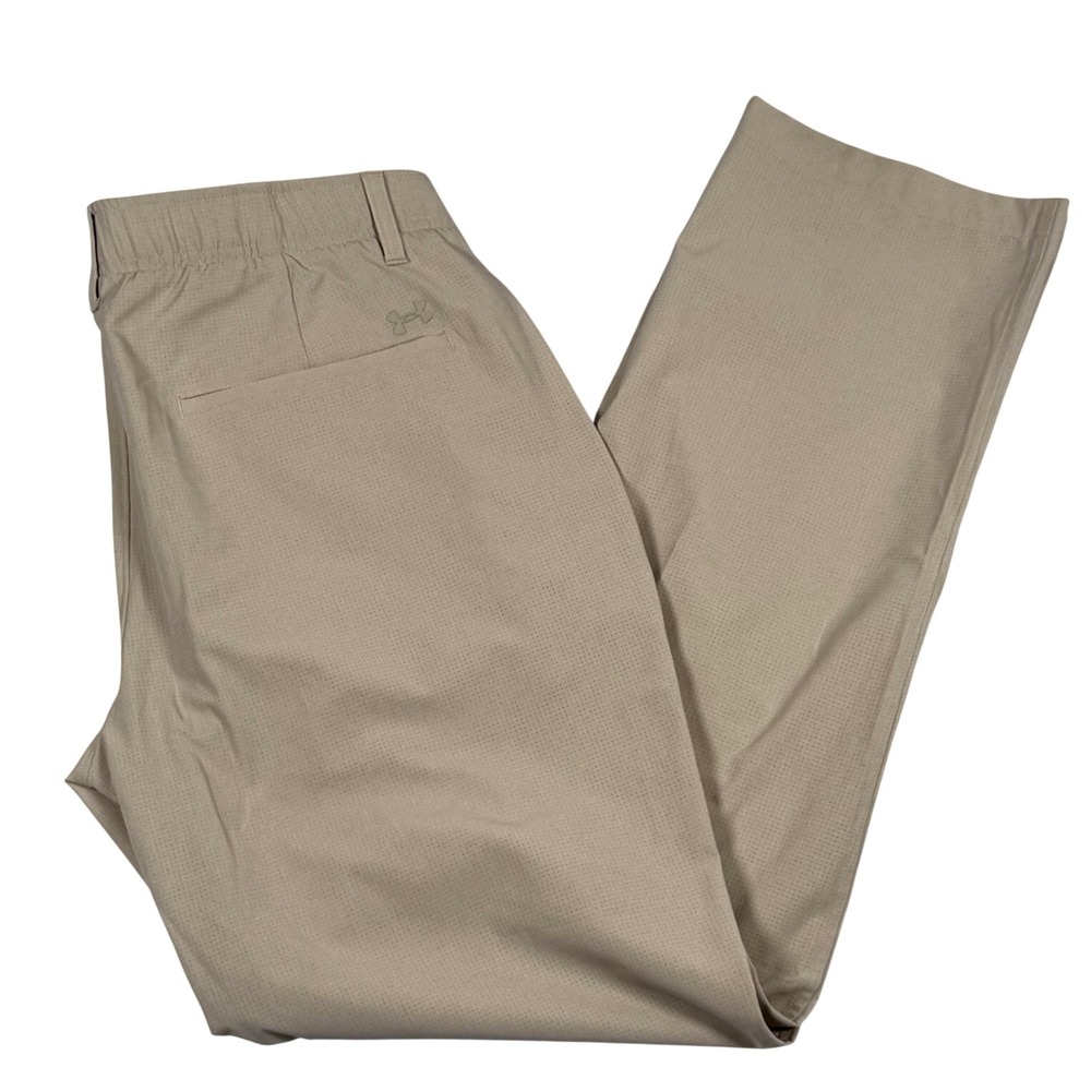 Under Armour Golf Pants 36x32 Beige Stretch Elastic Waist Performance Golfcore